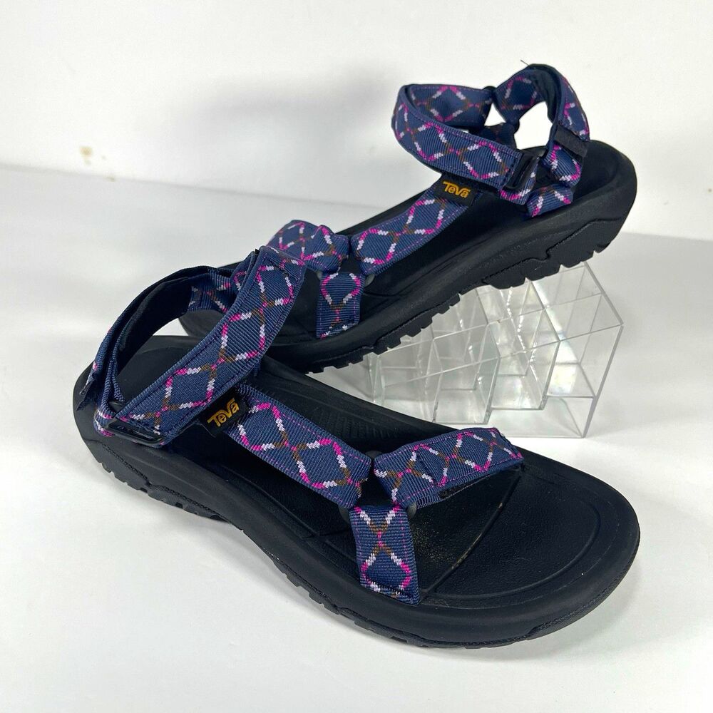 Teva Women’s Strappy Geometric Sport Sandals Hook & Loop Black/Blue/Pink 8